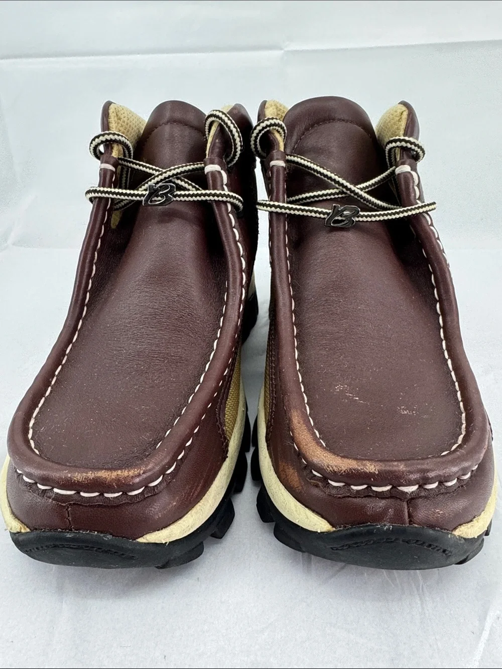 Buffalino B-Boots Brown Leather & Tan Canvas Chukkas Boots, EU 40 M 7.5, W 9
